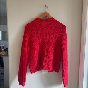 Loft Mock Neck Wool Blend Cable Knit Turtle Neck Sweater Red Large